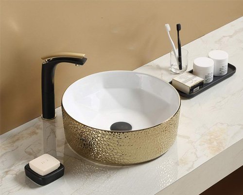 Round 410mm luxury golden table top wash basin