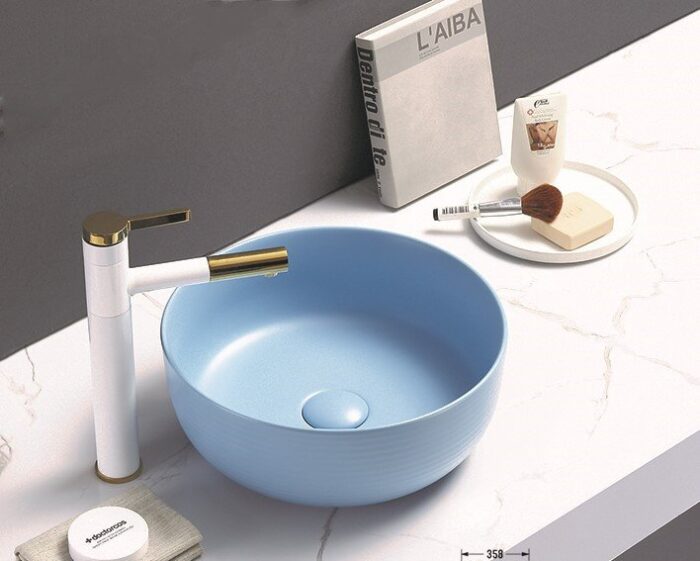 matt blue ceramic tabletop washbasin