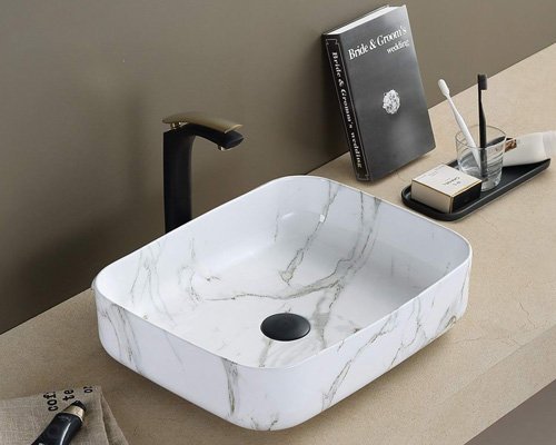 Rectangular 500mm white cararra marble counter top wash basin