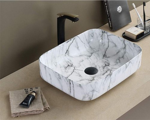 Rectangular 500mm white cararra marble counter top wash basin