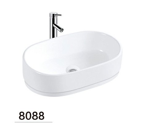 Oval ceramic glossy white table top basin