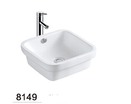 Square vitreous china table top wash basin with overflow