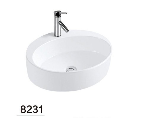 Oval vitreous china above counter sink with one tap hole