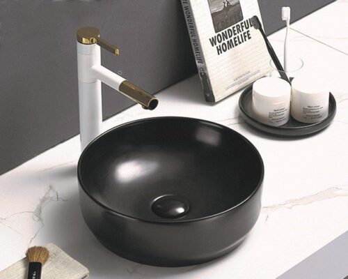 355mm Round ceramic bathroom bowl sink in matt black