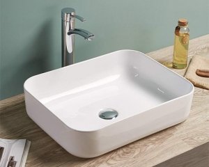 white color rectangular counter top vessel sink