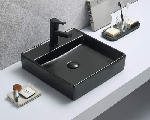 Rectangular 440mm matt black tabletop washbasin