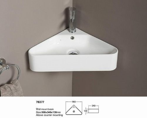 triangle above counter mounted & wall mounted cloakroom corner sink