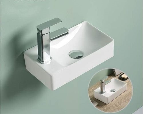 small rectangular wall mounted & table top wash basin for cloakroom