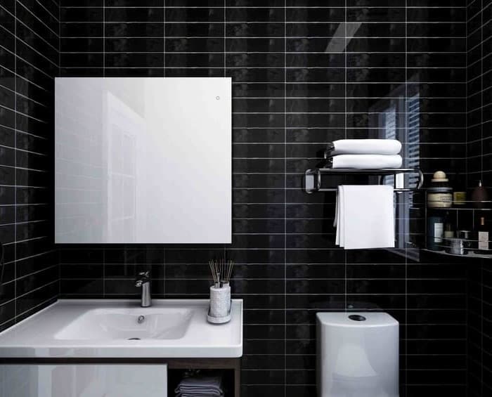 black glossy subway tiles