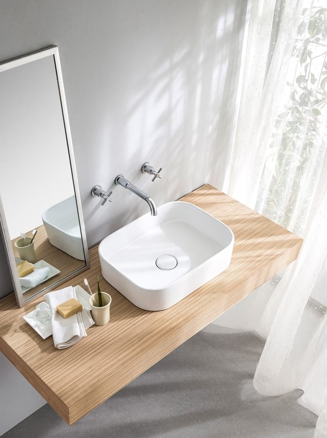 modern retangular white glossy bathroom washbasin