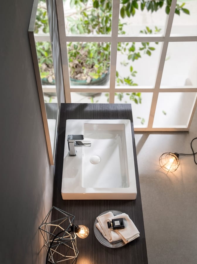 white retangular modern vanity top sink