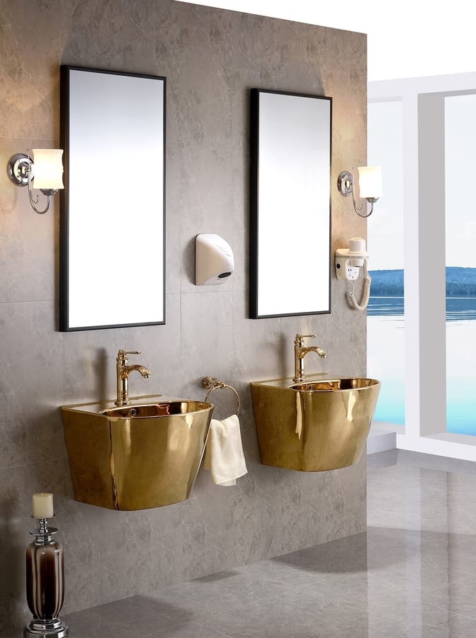 golden luxury bathroom wall hung basin